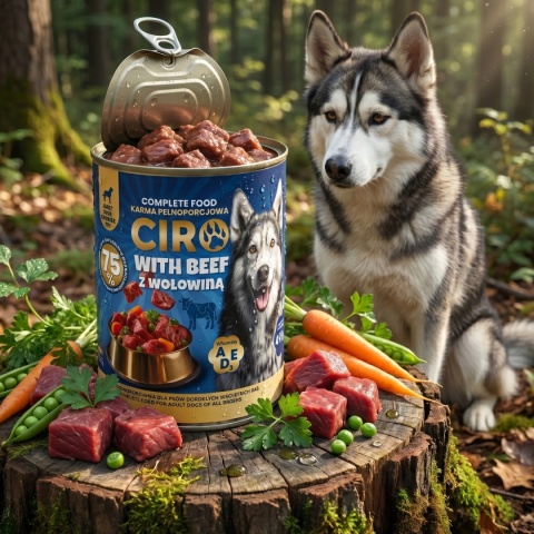 Karma Mokra Dla Psa MIĘSNE KAWAŁKI W SOSIE 12x450G Puszka 75% Z WOŁOWINA