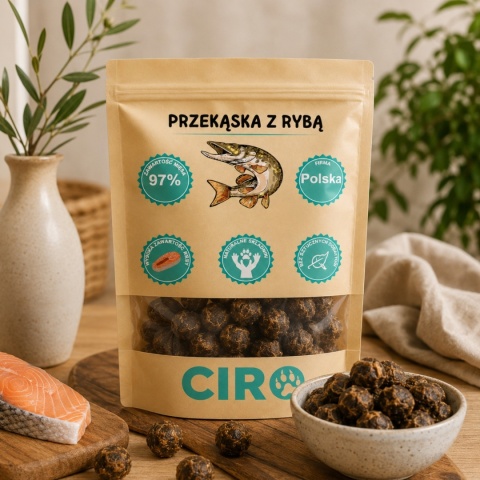 Smaczek treningowy dla psa 97% mięsa kuleczki z rybą 100g