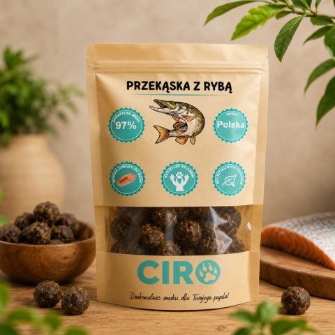 Smaczek treningowy dla psa 97% mięsa kuleczki z rybą 100g