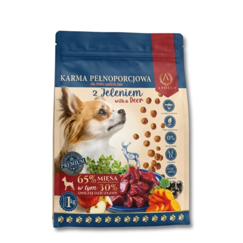 SUCHA KARMA Z JELENIEM DLA PSÓW MAŁYCH RAS 1KG MAŁE CHRUPKI HIPOALERGICZNA