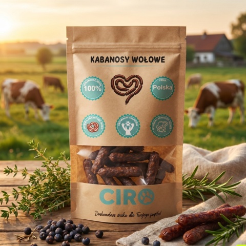 Smaczek treningowy dla psa 100% mięsa kabanosy wołowe 50g