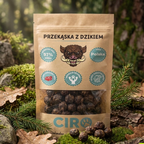 Smaczek treningowy dla psa 97% mięsa kuleczki z dzikiem 100g