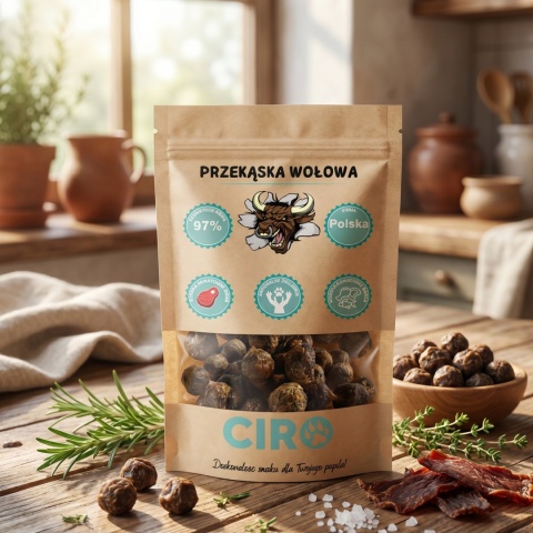 Smaczek treningowy dla psa 100% mięsa kuleczki z wołowiną 100g
