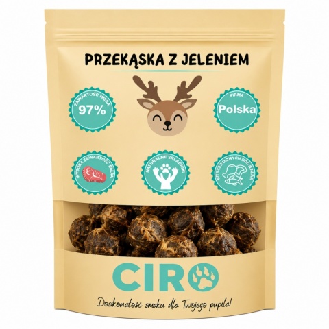 Smaczek treningowy dla psa 97% mięsa kuleczki z jeleniem 100g